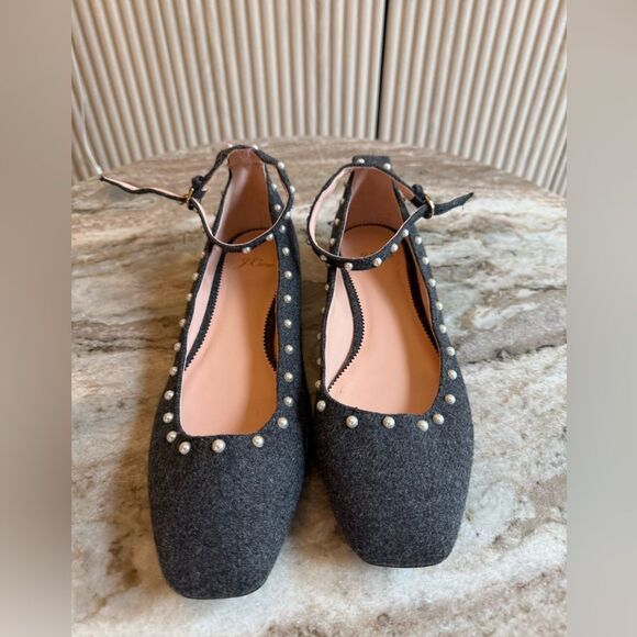 J. Crew Poppy ankle-strap ballet flats in embellished wool pearl size 9.5 - Picture 3 of 15